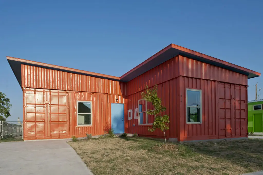Red Painted Shipping Container House from San Antonio
