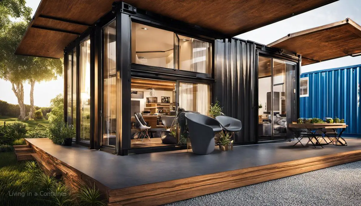 An image showing a shipping container home with a modern design, showcasing the possibilities of container homes being transformed into livable spaces.